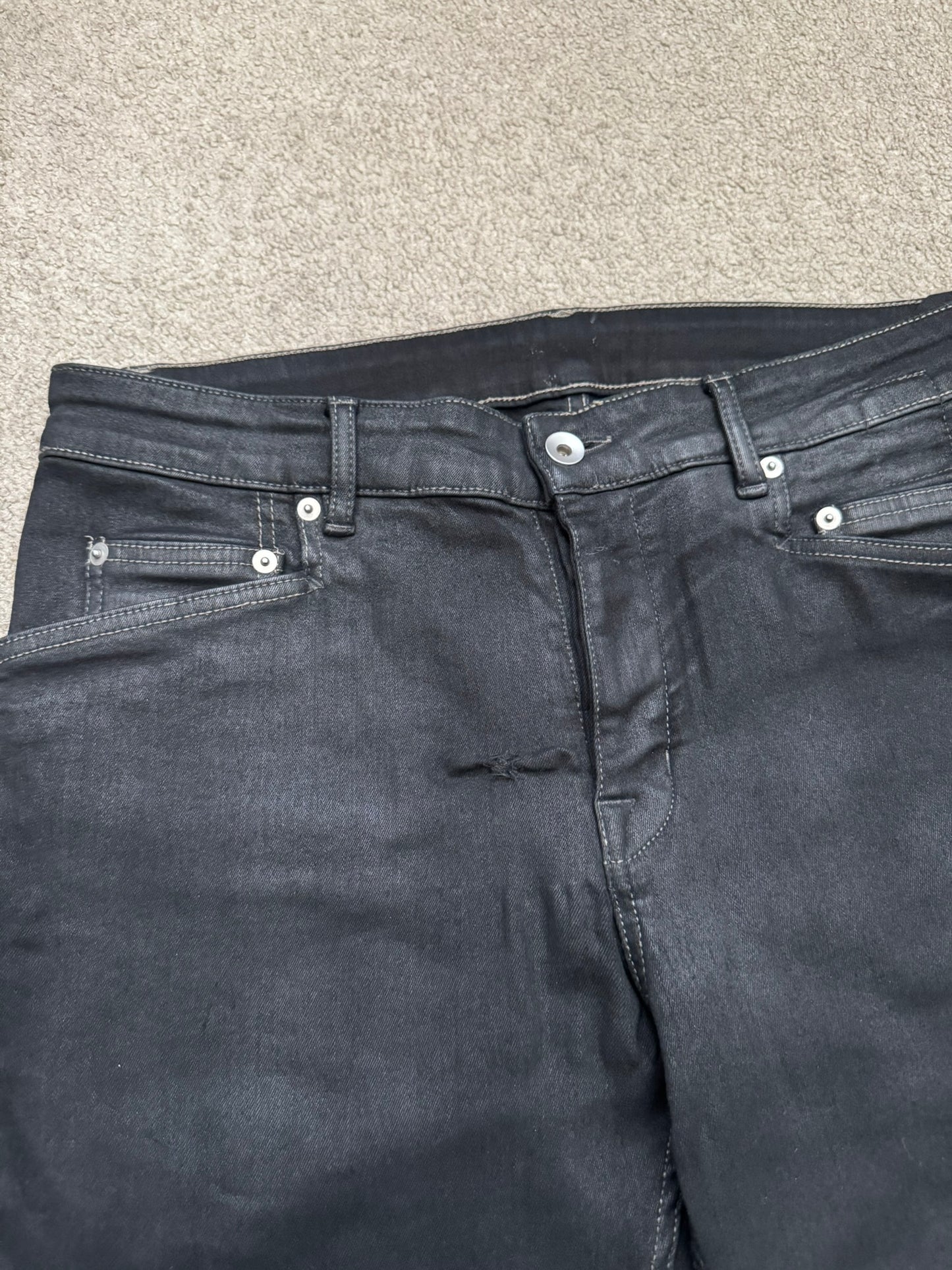 FW21 Rick Owens DRKSHDW Black Waxed Tyrone Cut Denim Jeans