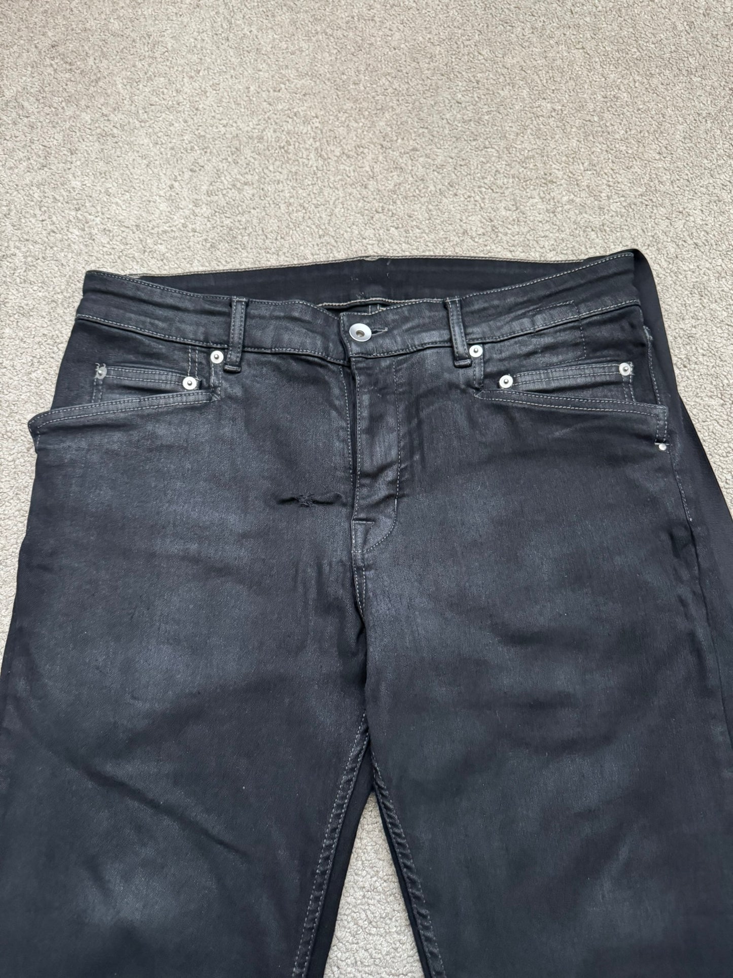 FW21 Rick Owens DRKSHDW Black Waxed Tyrone Cut Denim Jeans