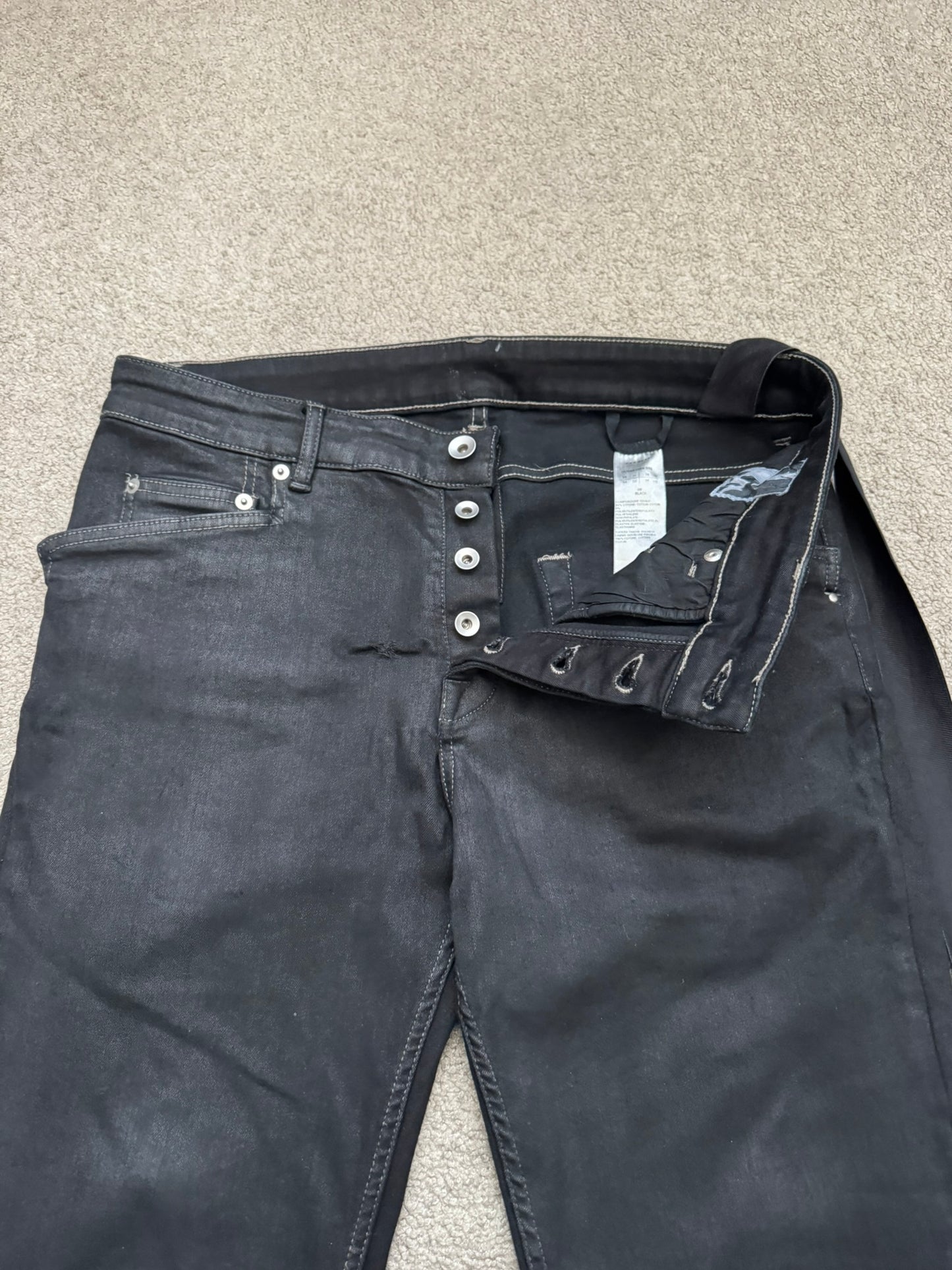 FW21 Rick Owens DRKSHDW Black Waxed Tyrone Cut Denim Jeans