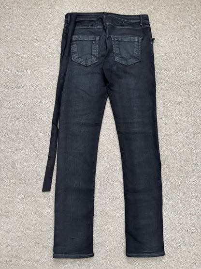 FW21 Rick Owens DRKSHDW Black Waxed Tyrone Cut Denim Jeans