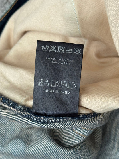 Balmain by Olivier Rousteing Blue Washed Zip Biker Denim Jeans