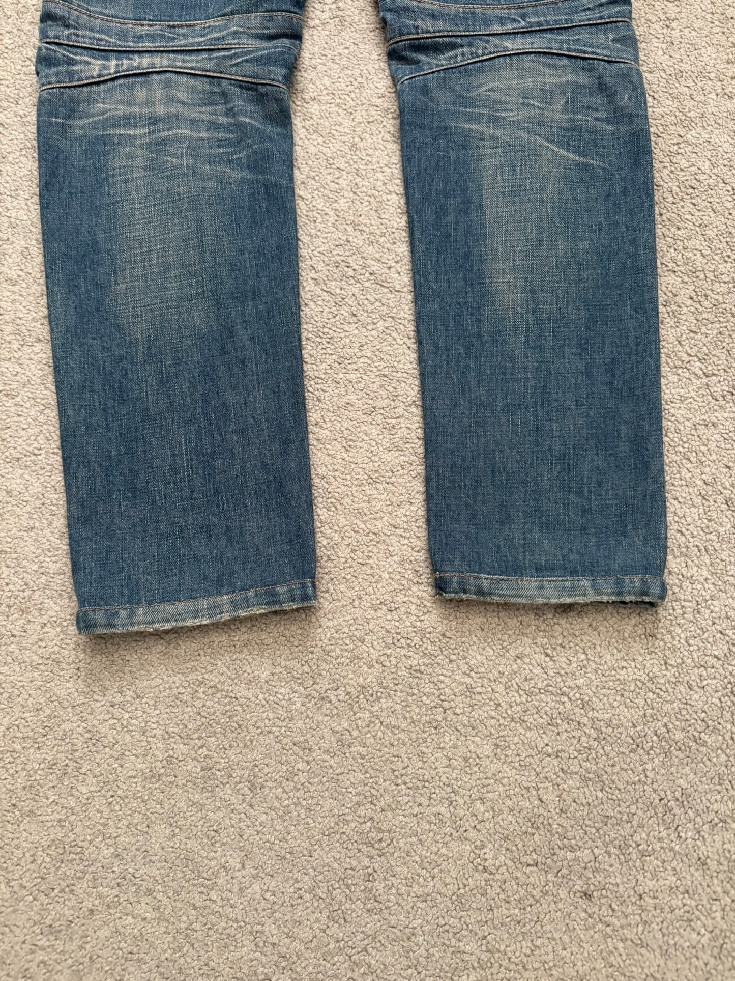 Balmain by Olivier Rousteing Blue Washed Zip Biker Denim Jeans