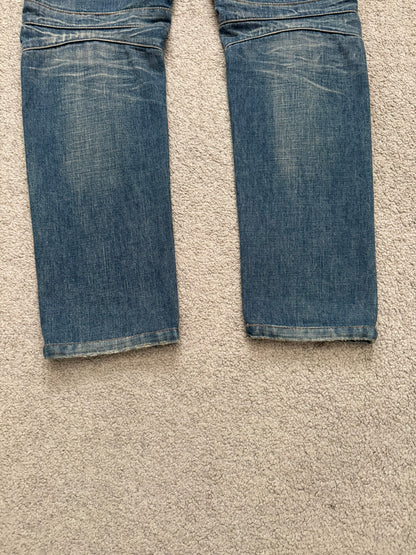 Balmain by Olivier Rousteing Blue Washed Zip Biker Denim Jeans