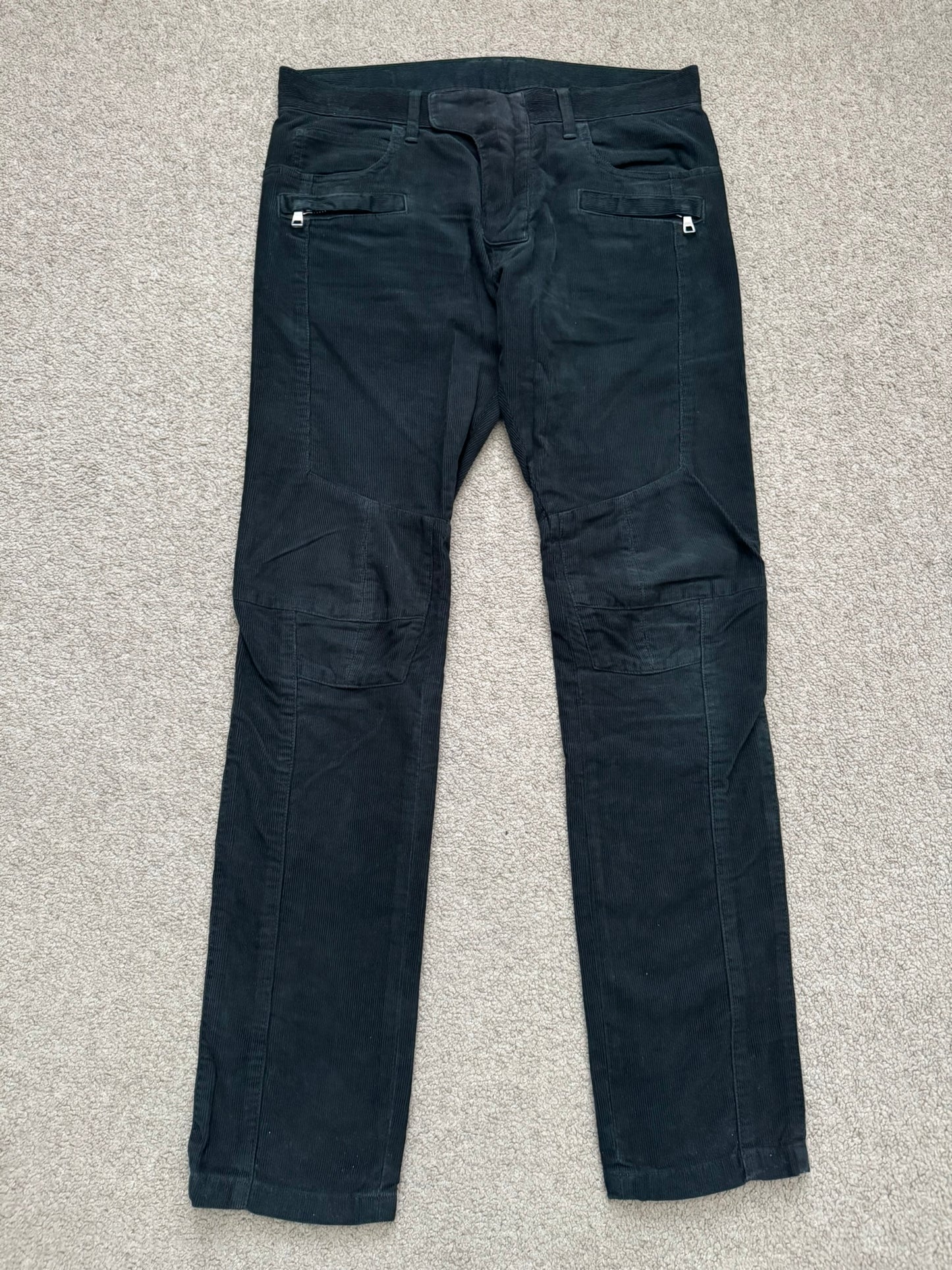 SS12 Balmain by Olivier Rousteing Green Corduroy Zip Biker Pants