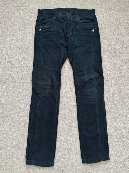 SS12 Balmain by Olivier Rousteing Green Corduroy Zip Biker Pants