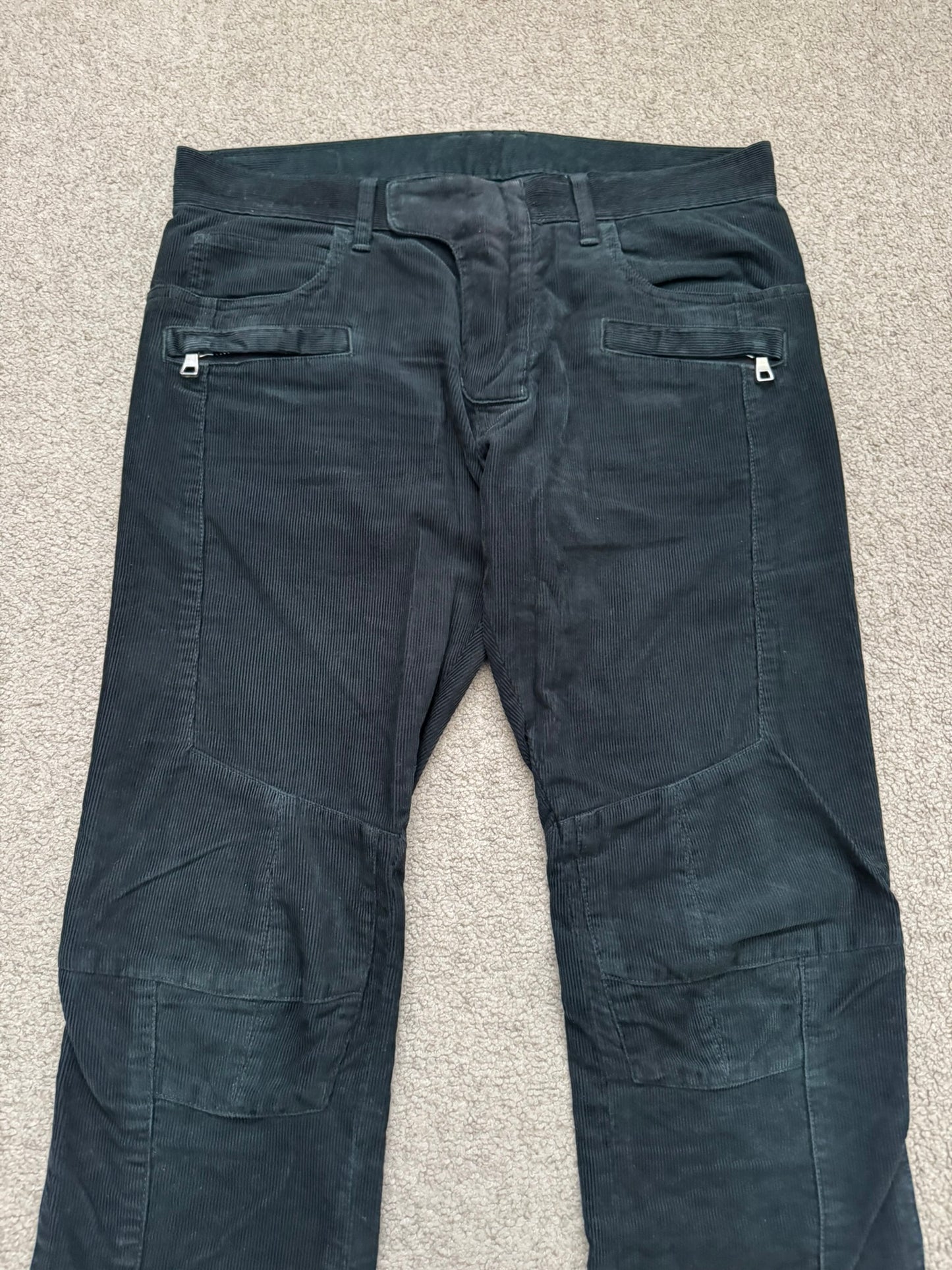 SS12 Balmain by Olivier Rousteing Green Corduroy Zip Biker Pants