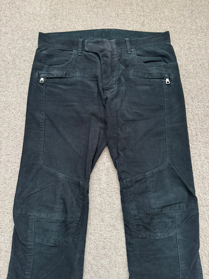 SS12 Balmain by Olivier Rousteing Green Corduroy Zip Biker Pants