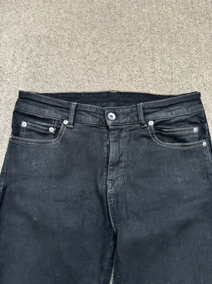 FW21 Rick Owens DRKSHDW Black Waxed Detroit Cut Denim Jeans