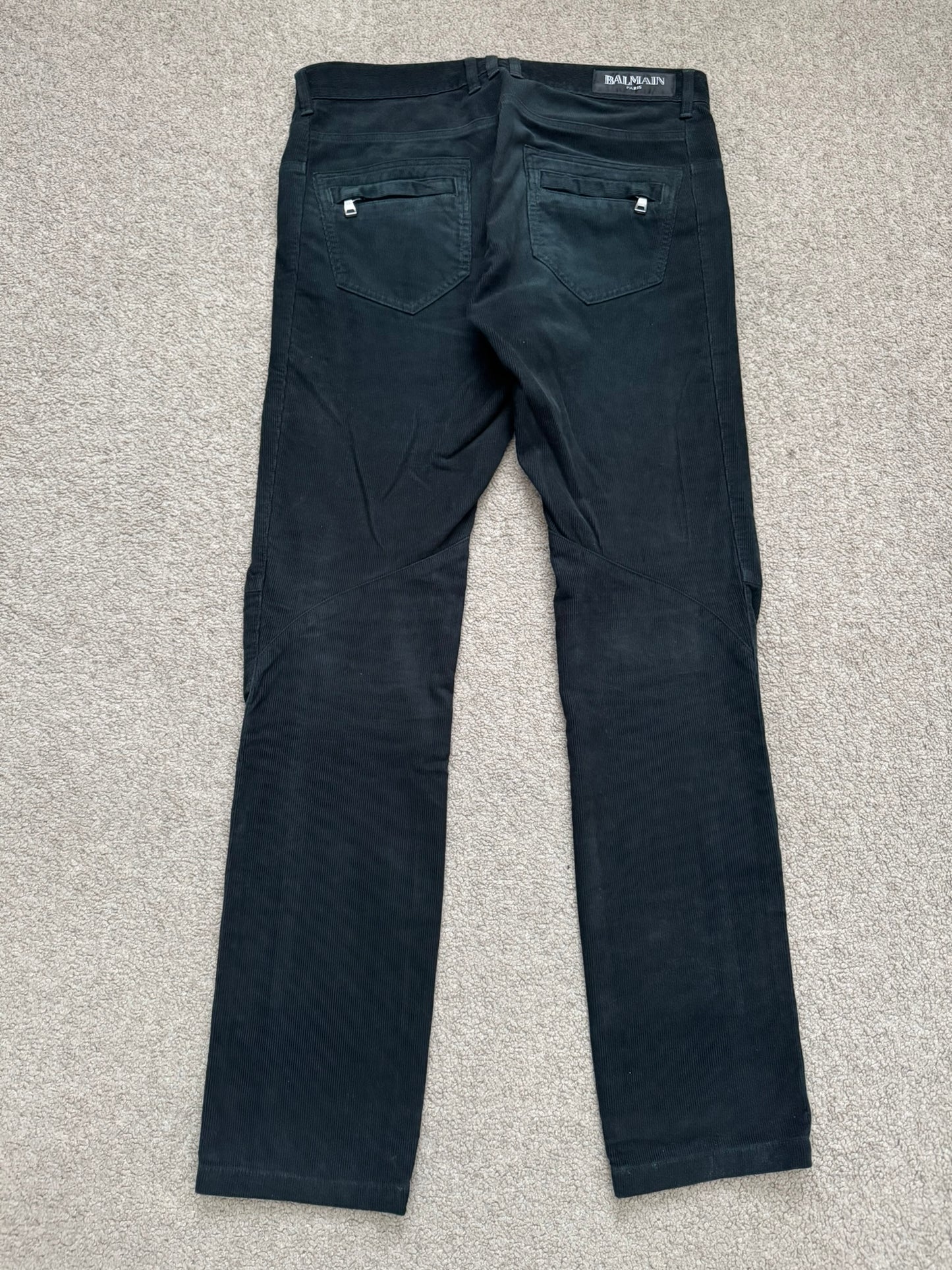 SS12 Balmain by Olivier Rousteing Green Corduroy Zip Biker Pants