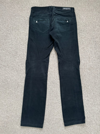 SS12 Balmain by Olivier Rousteing Green Corduroy Zip Biker Pants