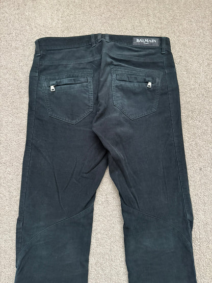 SS12 Balmain by Olivier Rousteing Green Corduroy Zip Biker Pants