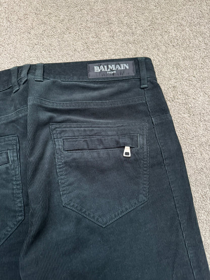 SS12 Balmain by Olivier Rousteing Green Corduroy Zip Biker Pants