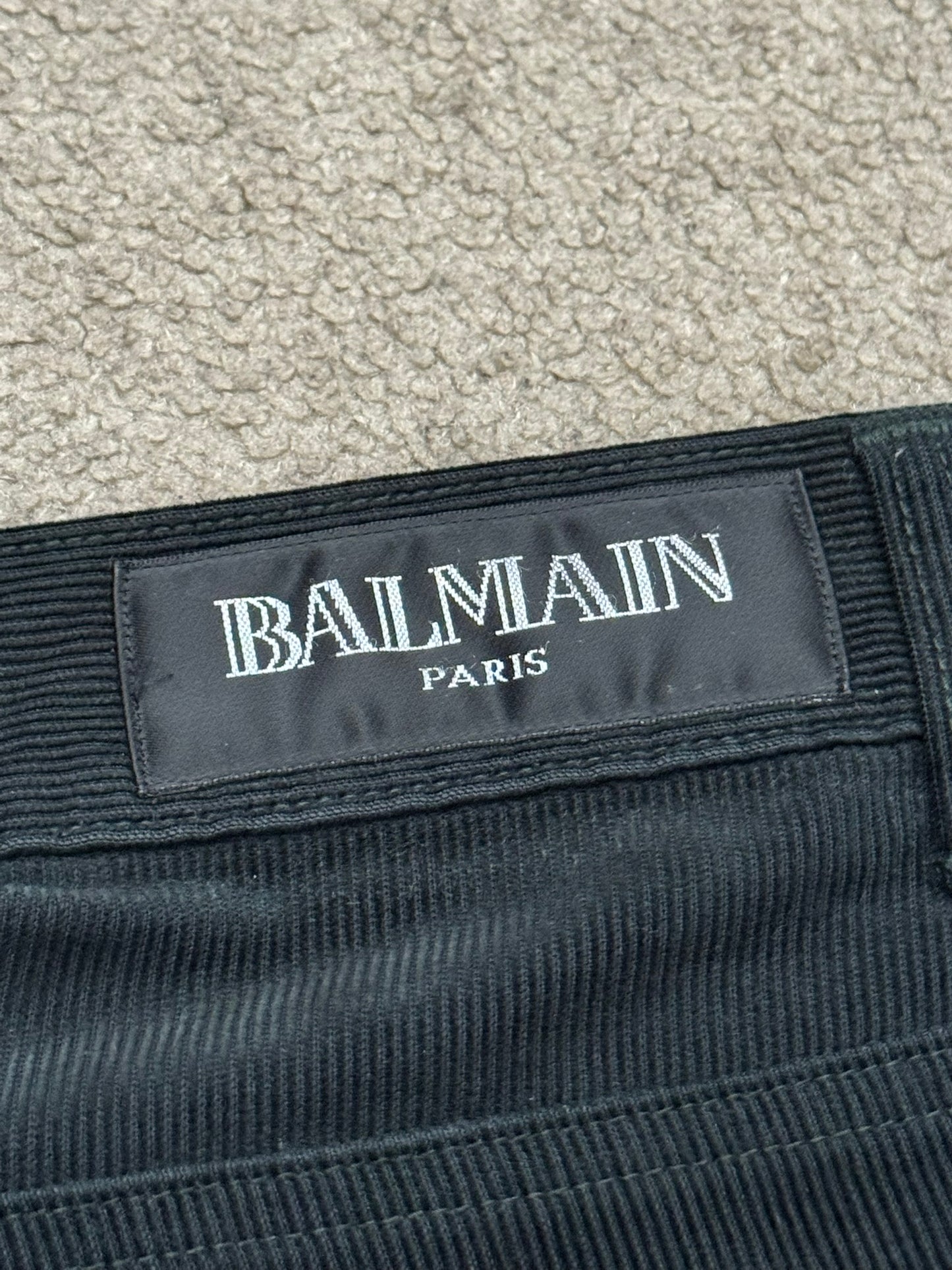 SS12 Balmain by Olivier Rousteing Green Corduroy Zip Biker Pants
