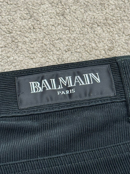 SS12 Balmain by Olivier Rousteing Green Corduroy Zip Biker Pants