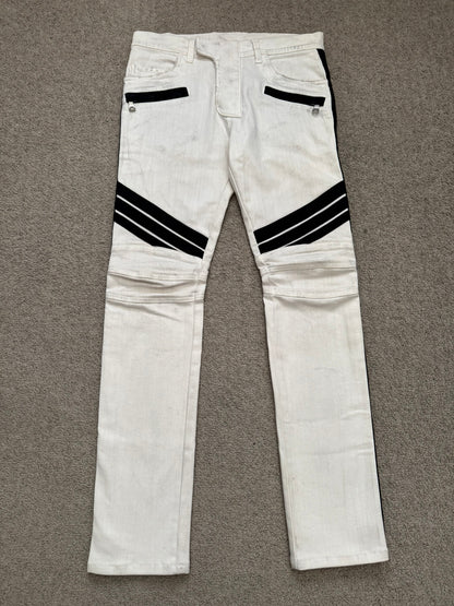 SS15 Balmain by Olivier Rousteing Two Tone Zip Biker Denim Jeans