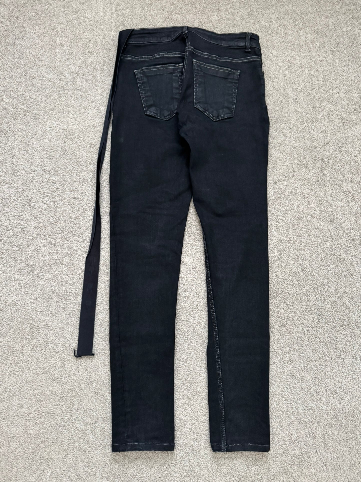 FW21 Rick Owens DRKSHDW Black Waxed Detroit Cut Denim Jeans