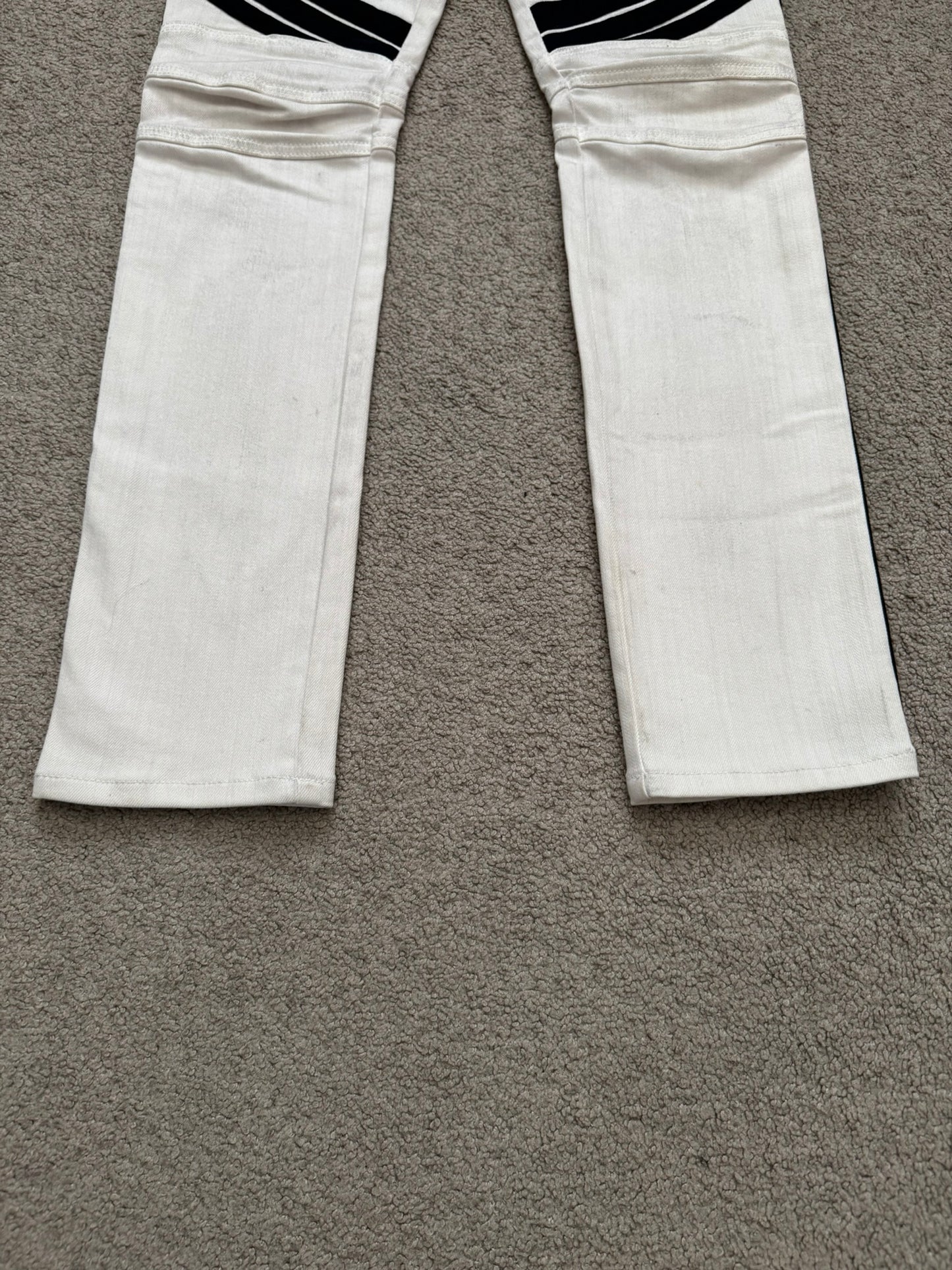 SS15 Balmain by Olivier Rousteing Two Tone Zip Biker Denim Jeans