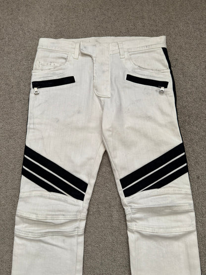 SS15 Balmain by Olivier Rousteing Two Tone Zip Biker Denim Jeans