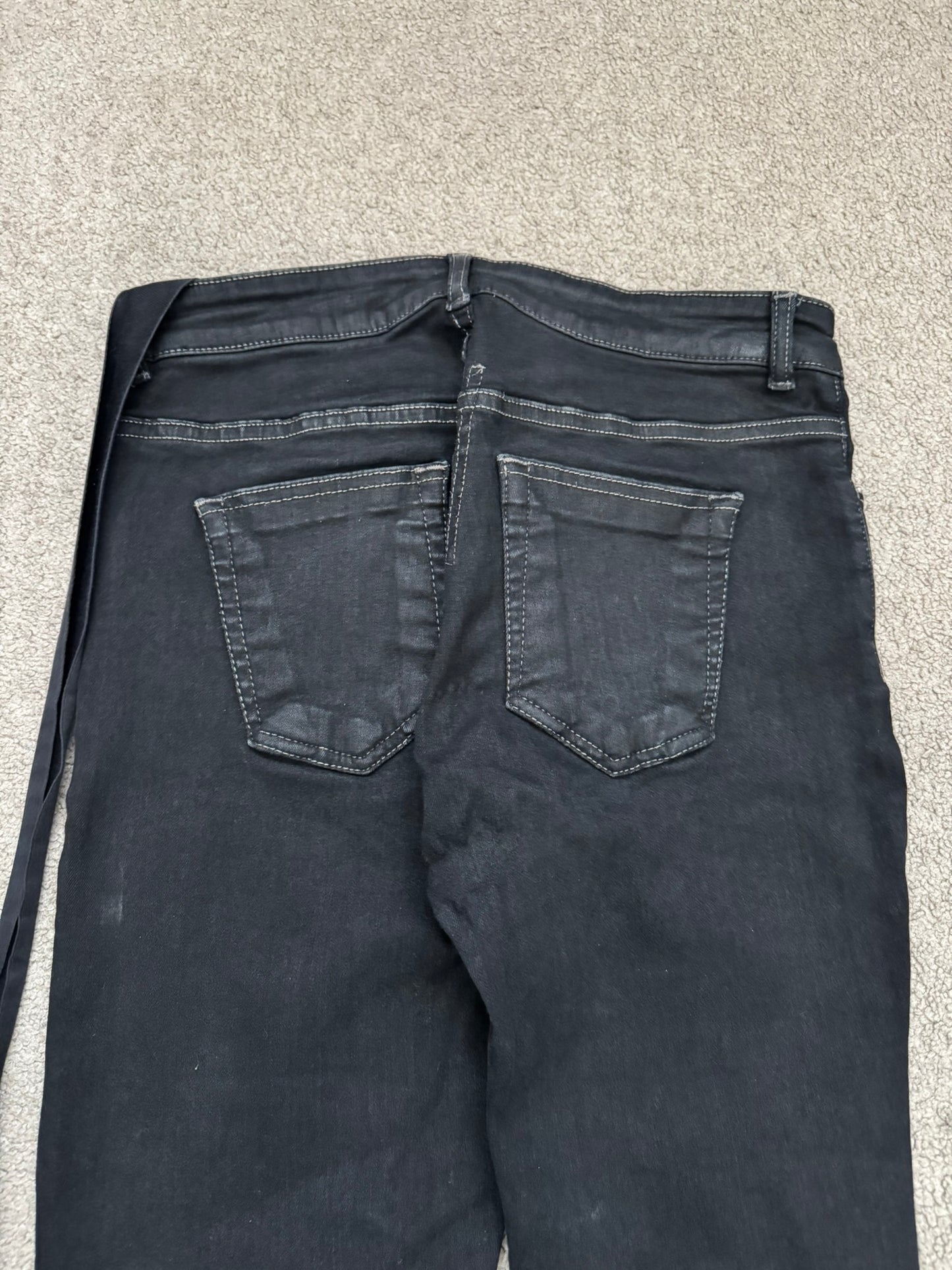 FW21 Rick Owens DRKSHDW Black Waxed Detroit Cut Denim Jeans