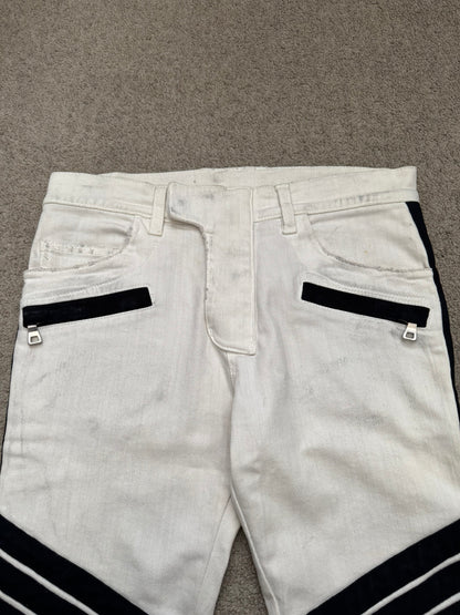 SS15 Balmain by Olivier Rousteing Two Tone Zip Biker Denim Jeans