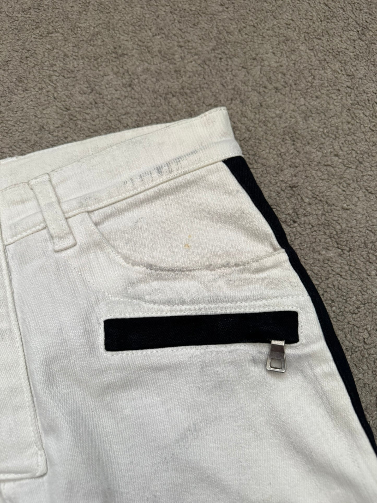 SS15 Balmain by Olivier Rousteing Two Tone Zip Biker Denim Jeans