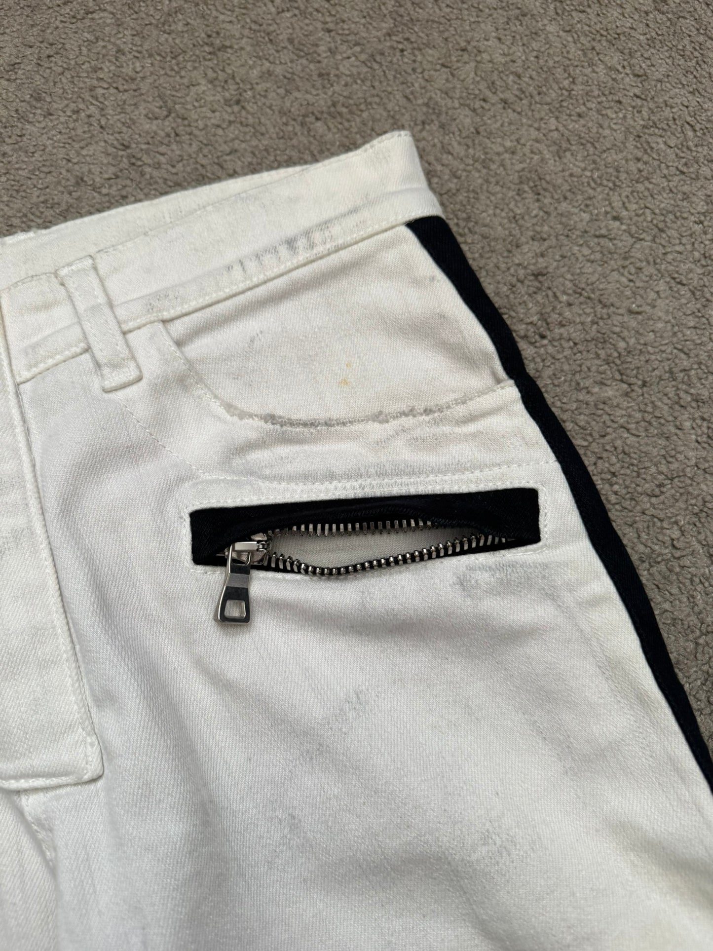 SS15 Balmain by Olivier Rousteing Two Tone Zip Biker Denim Jeans