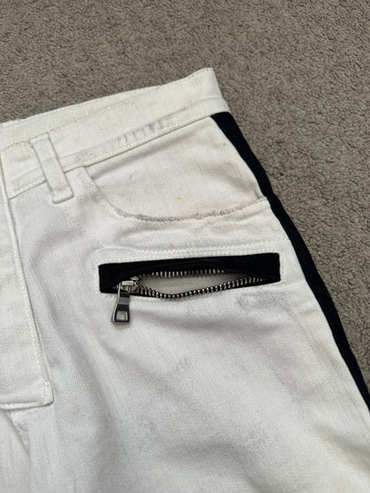SS15 Balmain by Olivier Rousteing Two Tone Zip Biker Denim Jeans