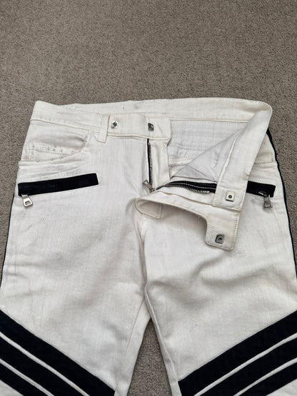 SS15 Balmain by Olivier Rousteing Two Tone Zip Biker Denim Jeans