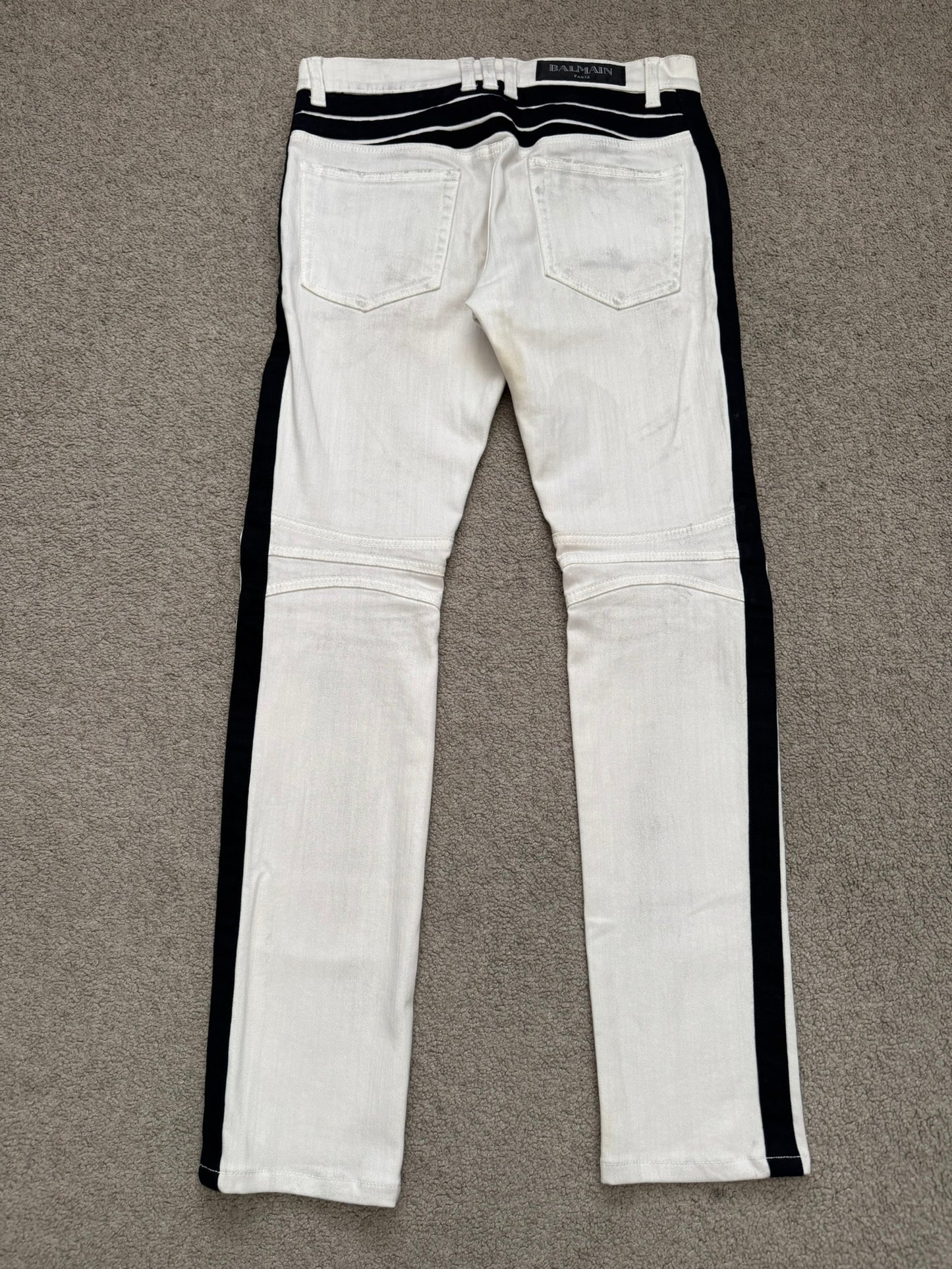 SS15 Balmain by Olivier Rousteing Two Tone Zip Biker Denim Jeans