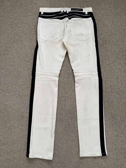 SS15 Balmain by Olivier Rousteing Two Tone Zip Biker Denim Jeans