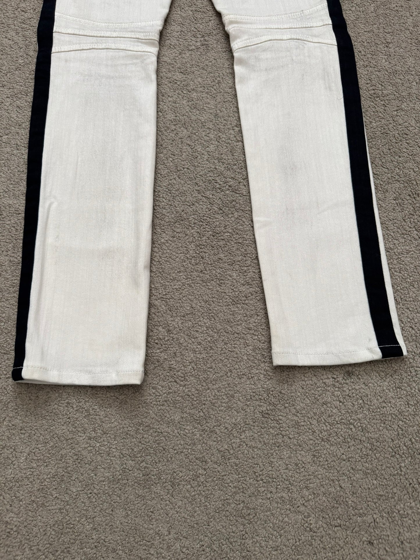 SS15 Balmain by Olivier Rousteing Two Tone Zip Biker Denim Jeans