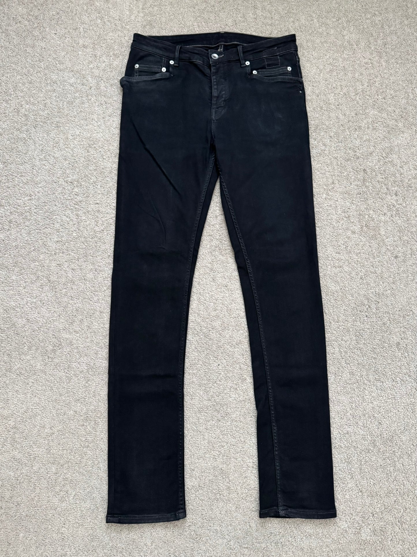 FW22 Rick Owens DRKSHDW Black Waxed Tyrone Cut Denim Jeans