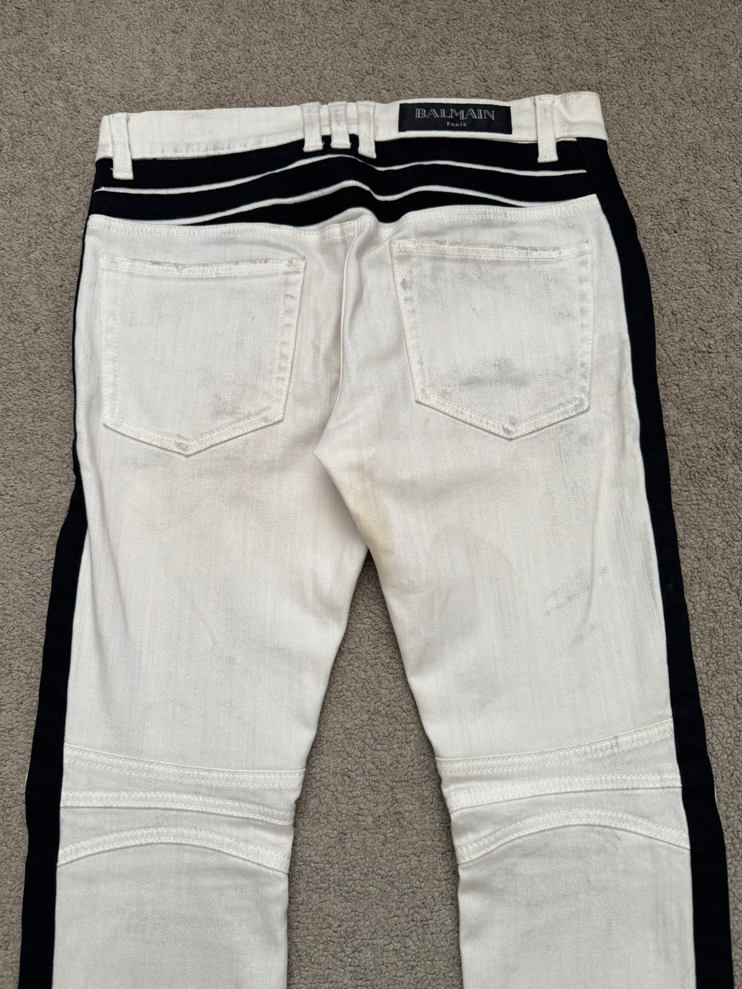 SS15 Balmain by Olivier Rousteing Two Tone Zip Biker Denim Jeans
