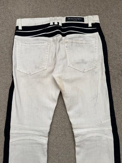 SS15 Balmain by Olivier Rousteing Two Tone Zip Biker Denim Jeans
