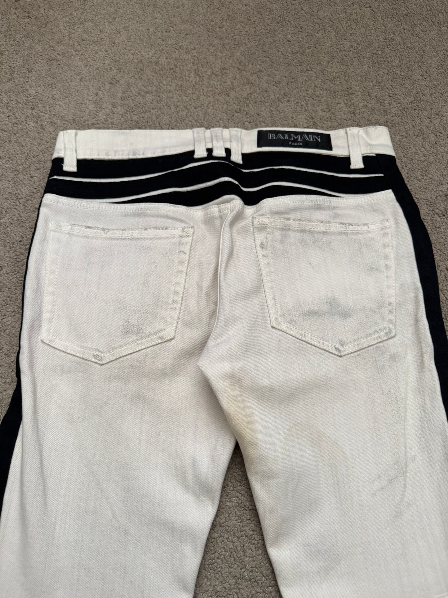 SS15 Balmain by Olivier Rousteing Two Tone Zip Biker Denim Jeans