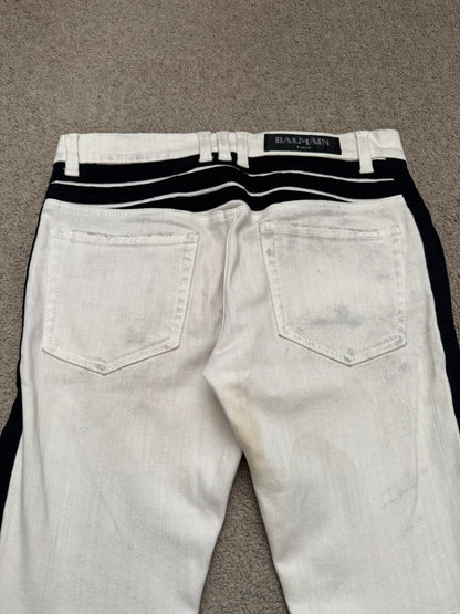 SS15 Balmain by Olivier Rousteing Two Tone Zip Biker Denim Jeans