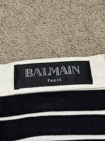 SS15 Balmain by Olivier Rousteing Two Tone Zip Biker Denim Jeans