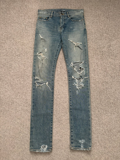 FW15 Saint Laurent by Hedi Slimane Crash Distressed D02 Denim Jeans