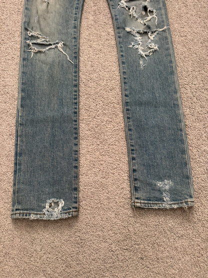FW15 Saint Laurent by Hedi Slimane Crash Distressed D02 Denim Jeans