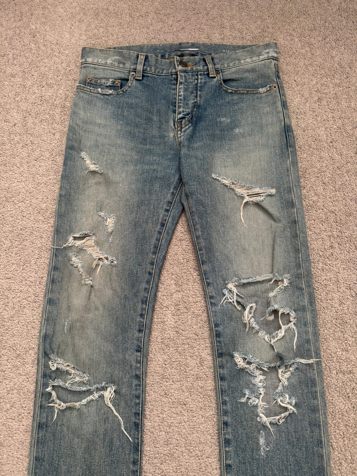 FW15 Saint Laurent by Hedi Slimane Crash Distressed D02 Denim Jeans
