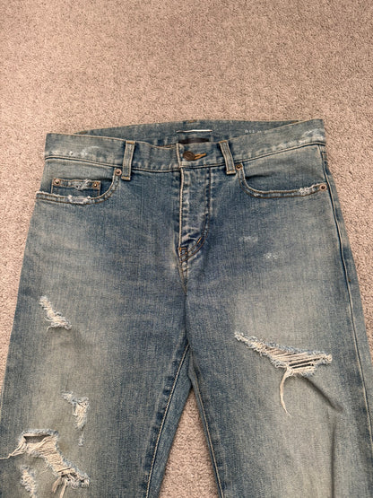 FW15 Saint Laurent by Hedi Slimane Crash Distressed D02 Denim Jeans