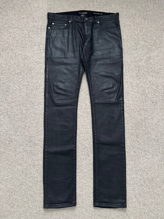 FW13 Saint Laurent by Hedi Slimane "Nightrider" Black Waxed D02 Denim Jeans