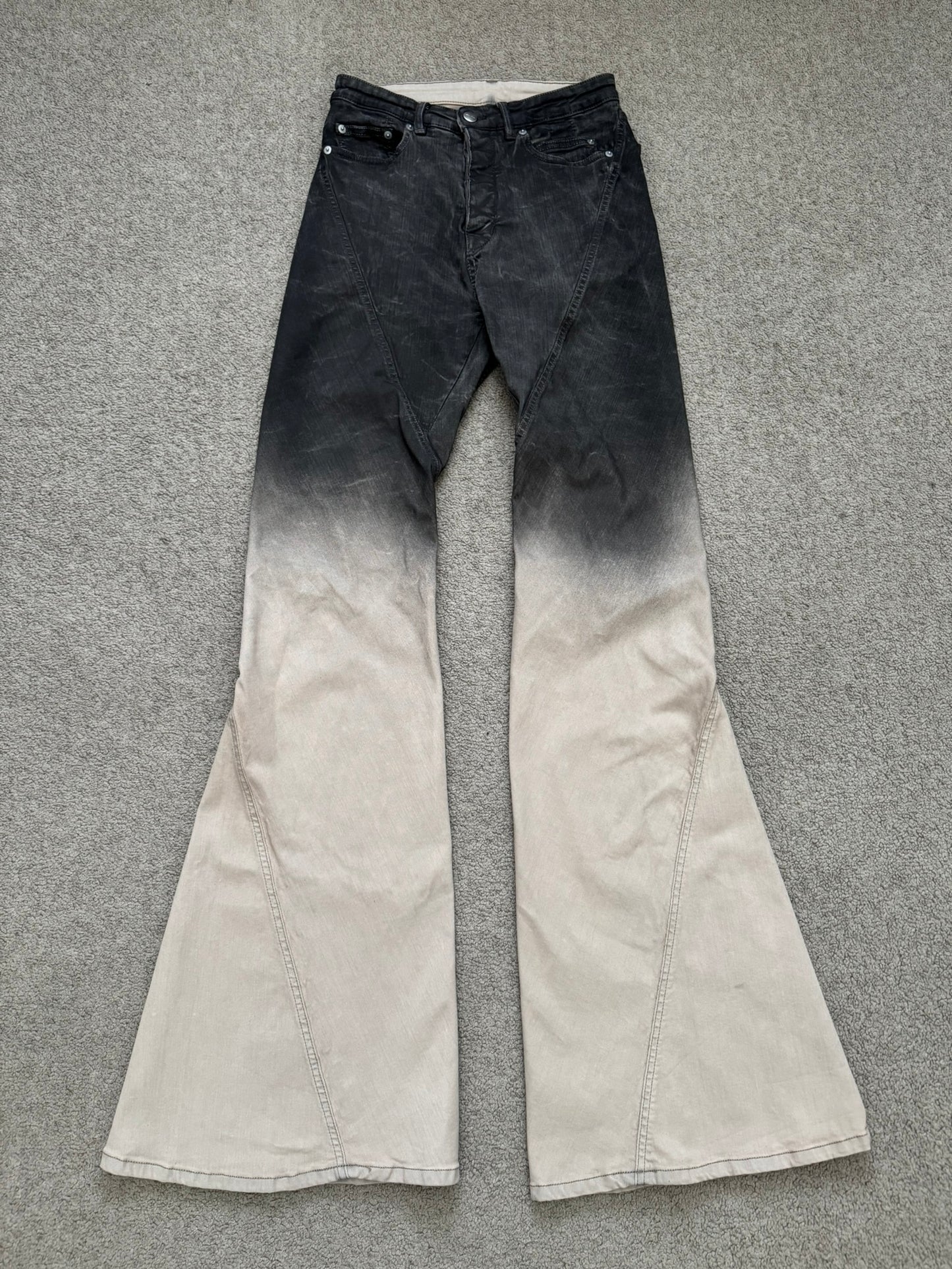 FW23 Rick Owens Runway Pearl Degrade Bias Bootcut Denim Jeans