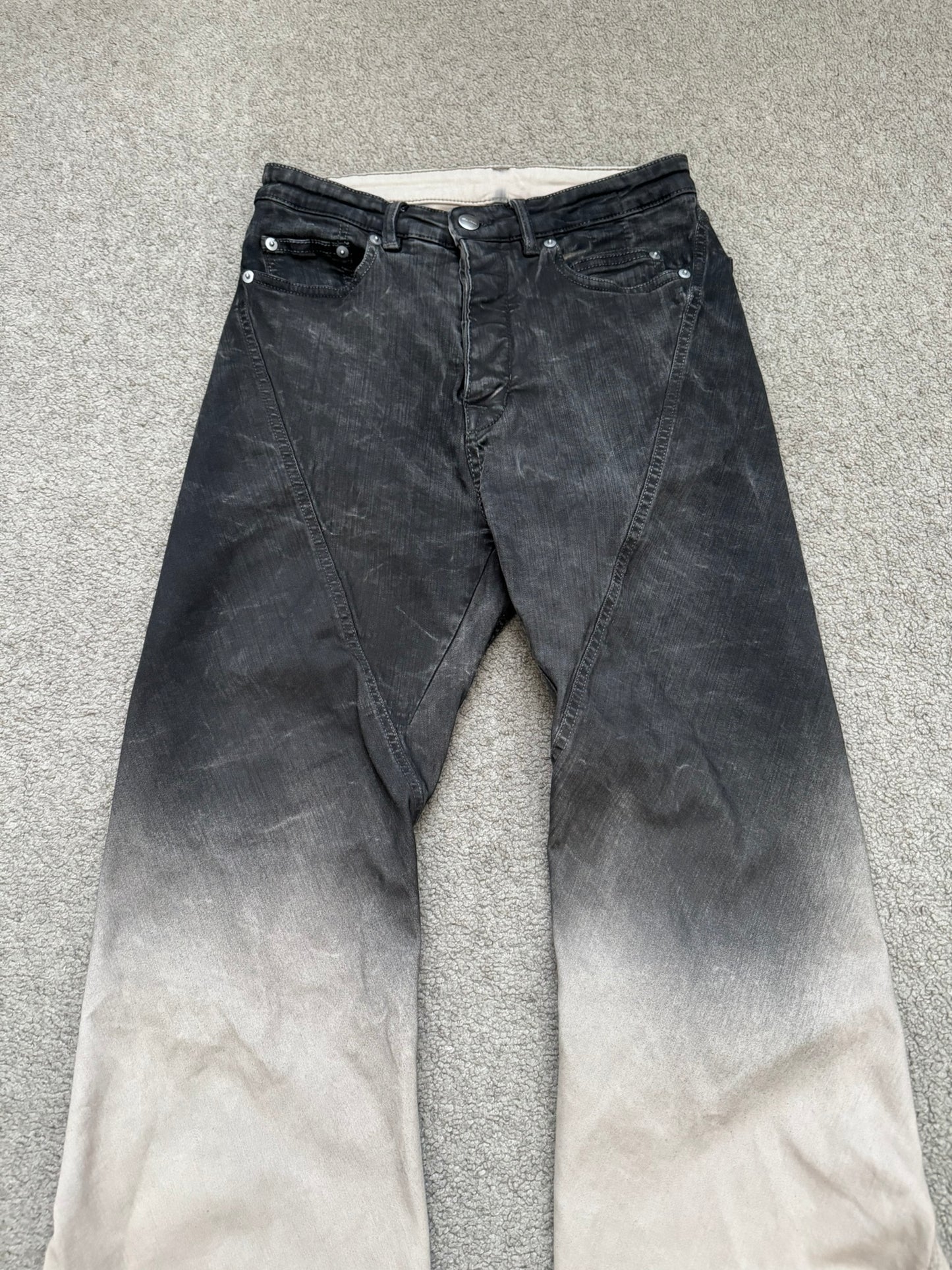 FW23 Rick Owens Runway Pearl Degrade Bias Bootcut Denim Jeans