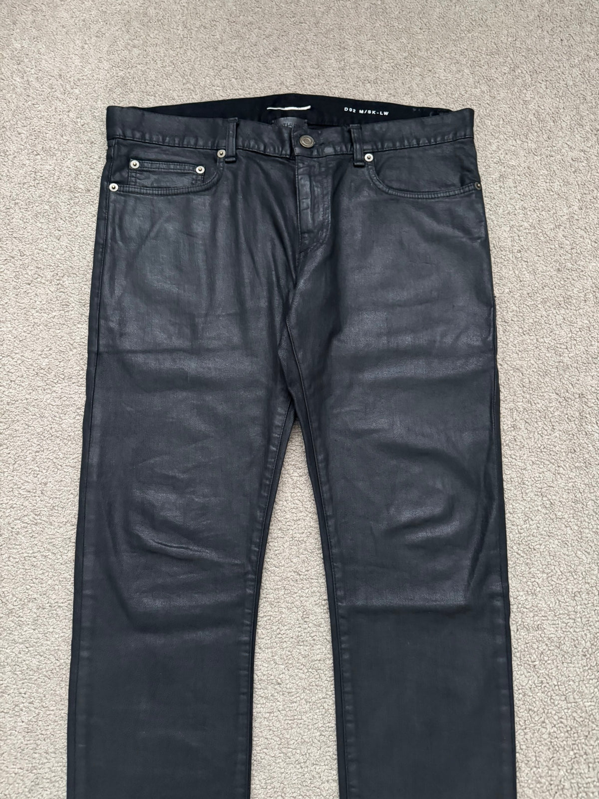 FW13 Saint Laurent by Hedi Slimane "Nightrider" Black Waxed D02 Denim Jeans