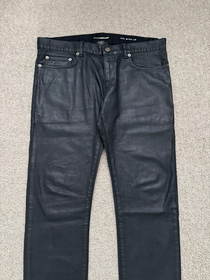 FW13 Saint Laurent by Hedi Slimane "Nightrider" Black Waxed D02 Denim Jeans