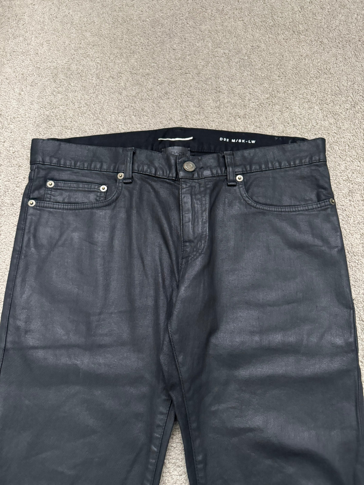 FW13 Saint Laurent by Hedi Slimane "Nightrider" Black Waxed D02 Denim Jeans