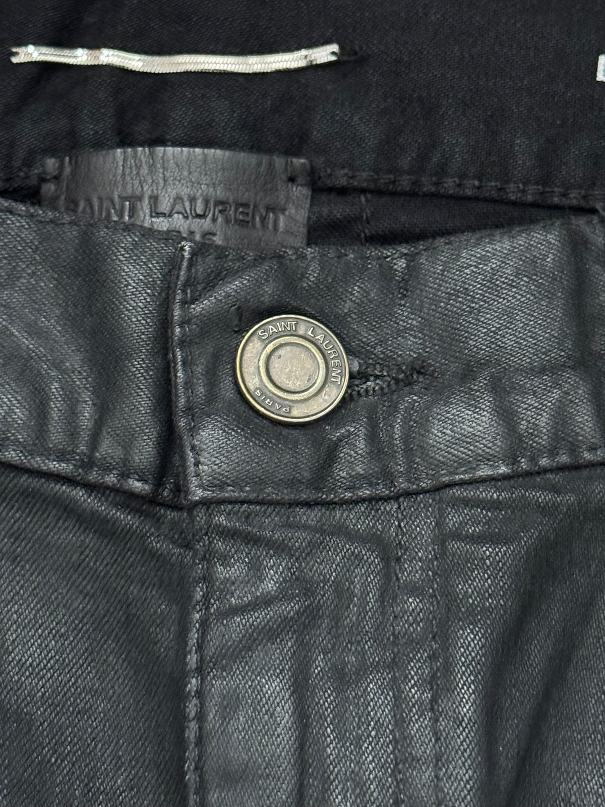 FW13 Saint Laurent by Hedi Slimane "Nightrider" Black Waxed D02 Denim Jeans