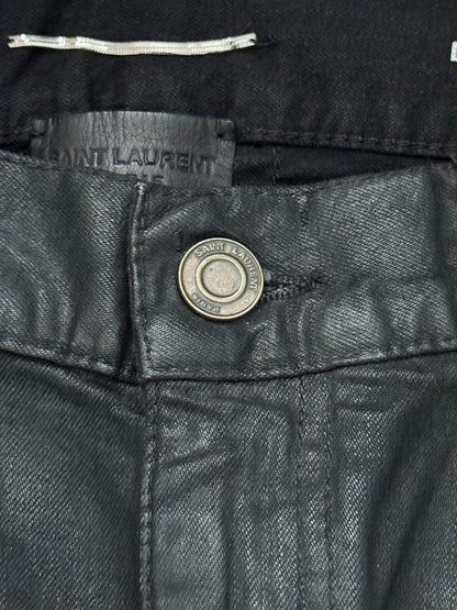 FW13 Saint Laurent by Hedi Slimane "Nightrider" Black Waxed D02 Denim Jeans