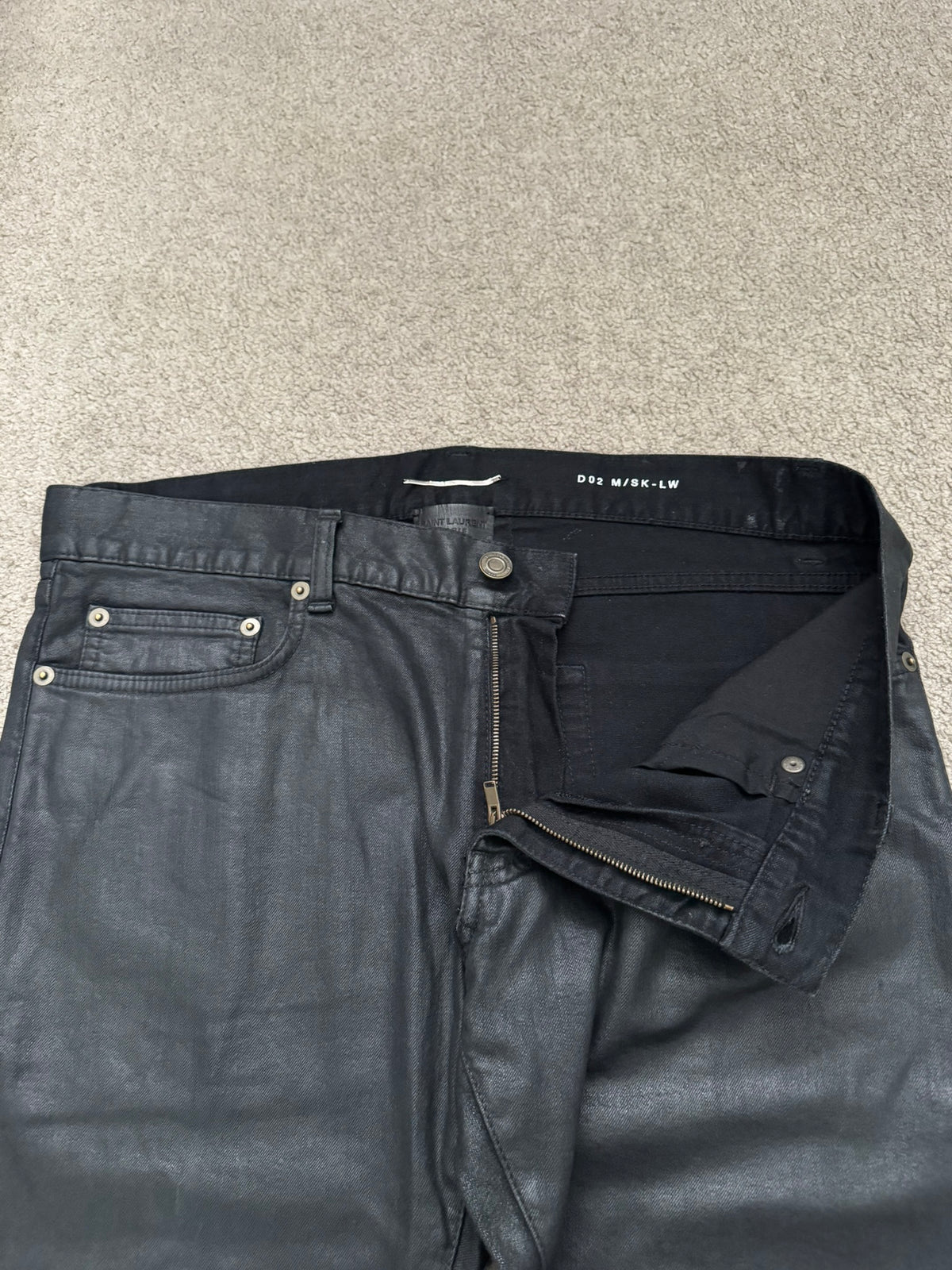 FW13 Saint Laurent by Hedi Slimane "Nightrider" Black Waxed D02 Denim Jeans